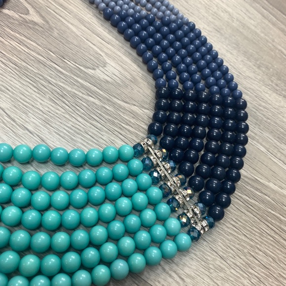 navy and turquoise layered beaded necklace - Picture 3 of 5